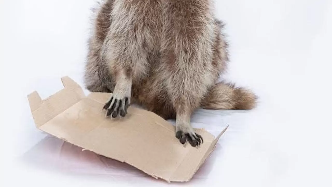 Carlos Cardboard - Recycling Racoon holds piece of cardboard